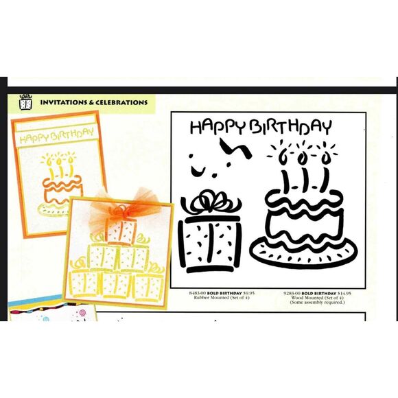 Stampin’ Up 1995 Retired Bold Birthday Rubber Stamp Cake Present Card Making NWT - Picture 3 of 7